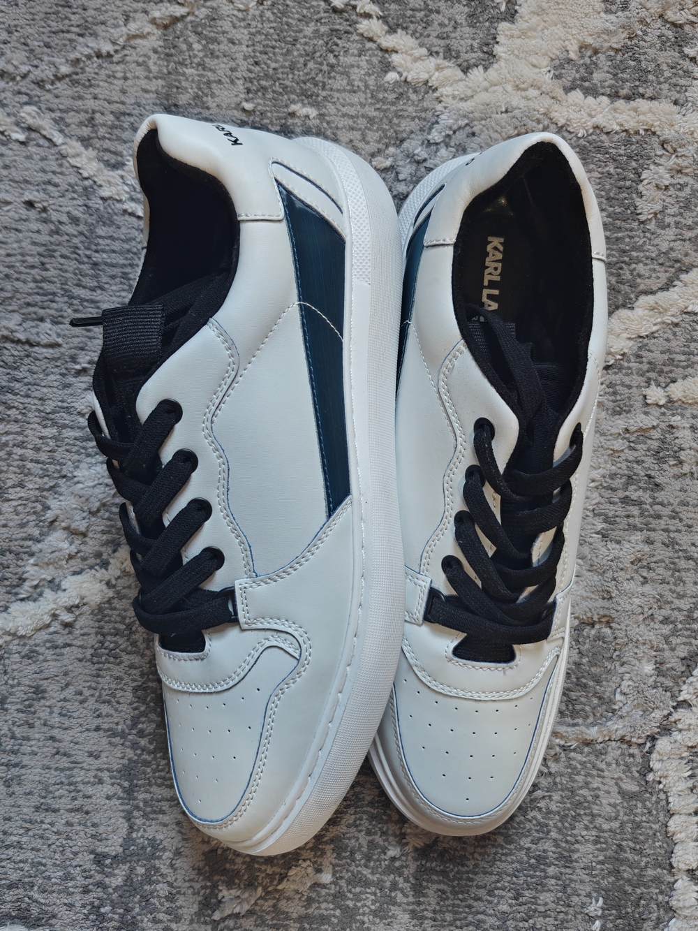 Karl Lagerfeld White Sneakers with Black Laces and Navy Stripe
